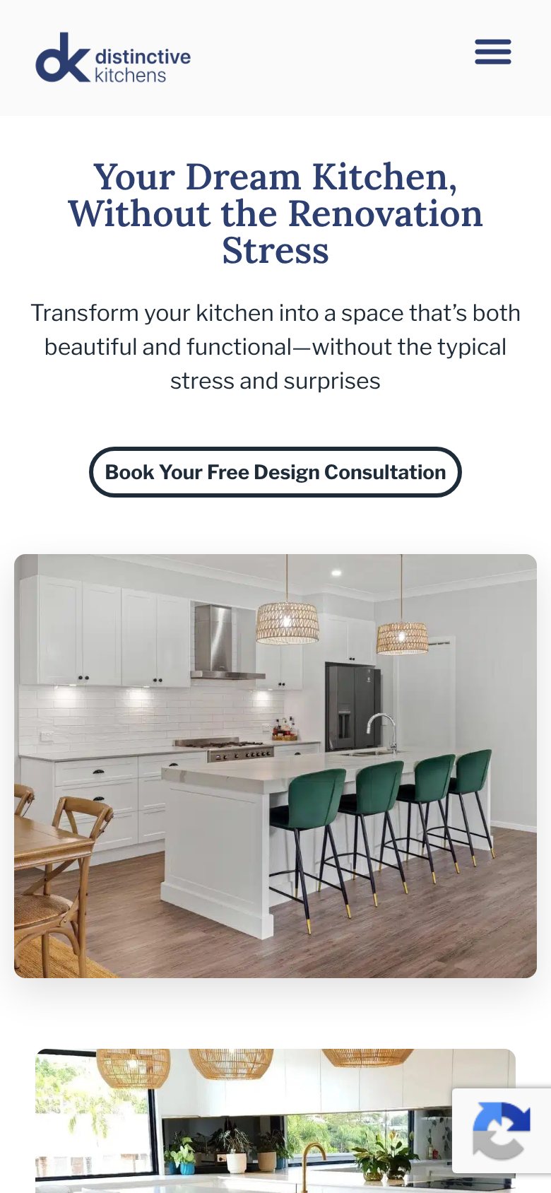 Distinctive Kitchens website on a phone