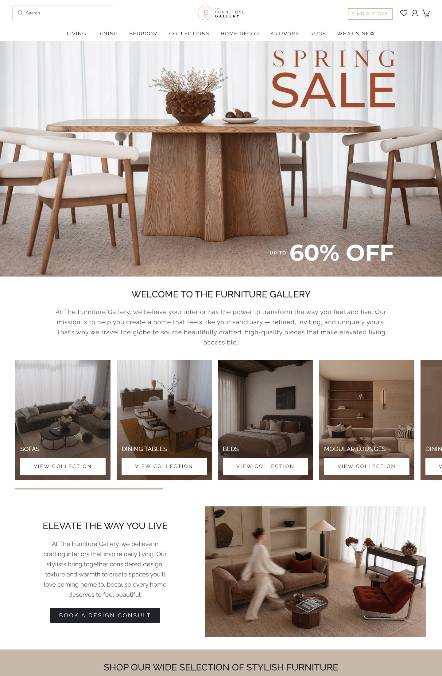 The Furniture Gallery online store, desktop