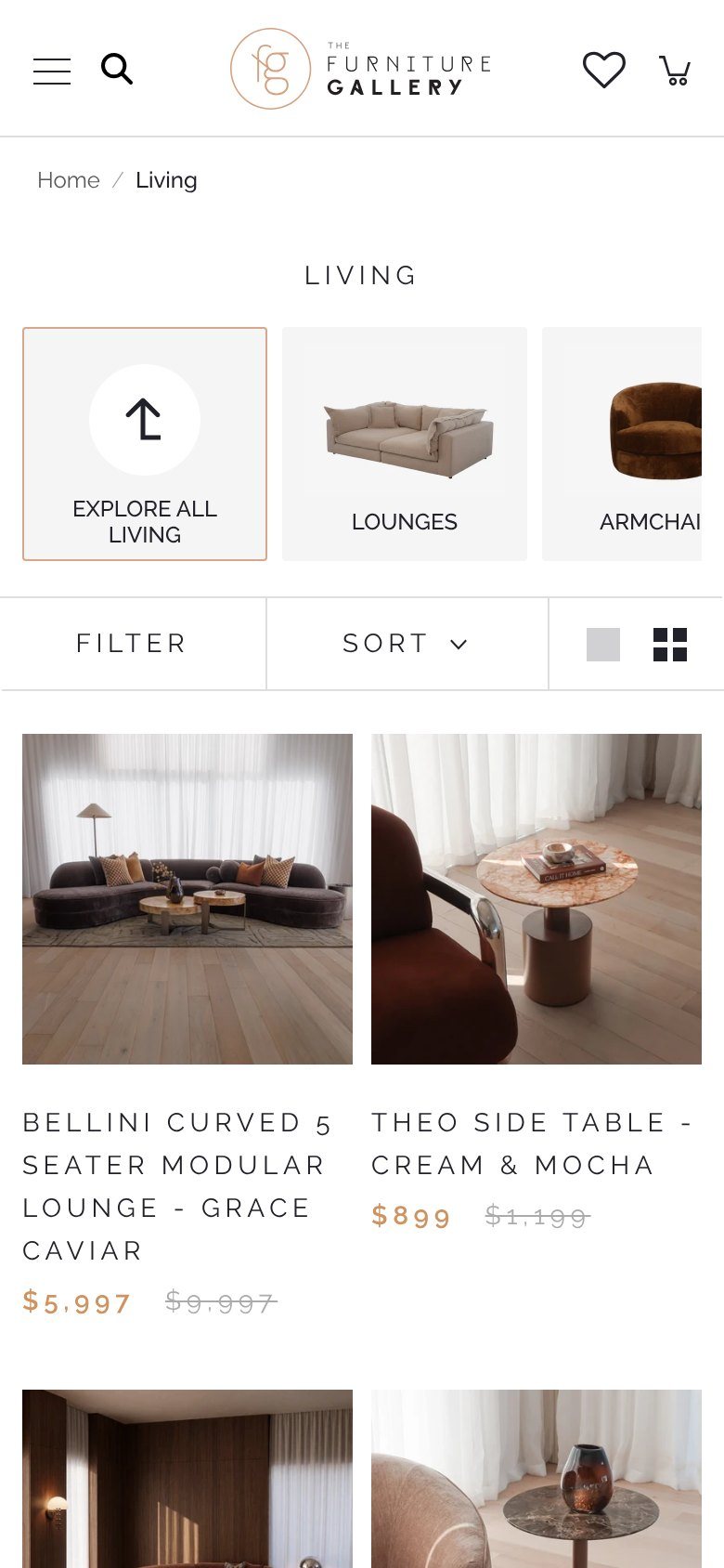 The Furniture Gallery online store on a phone