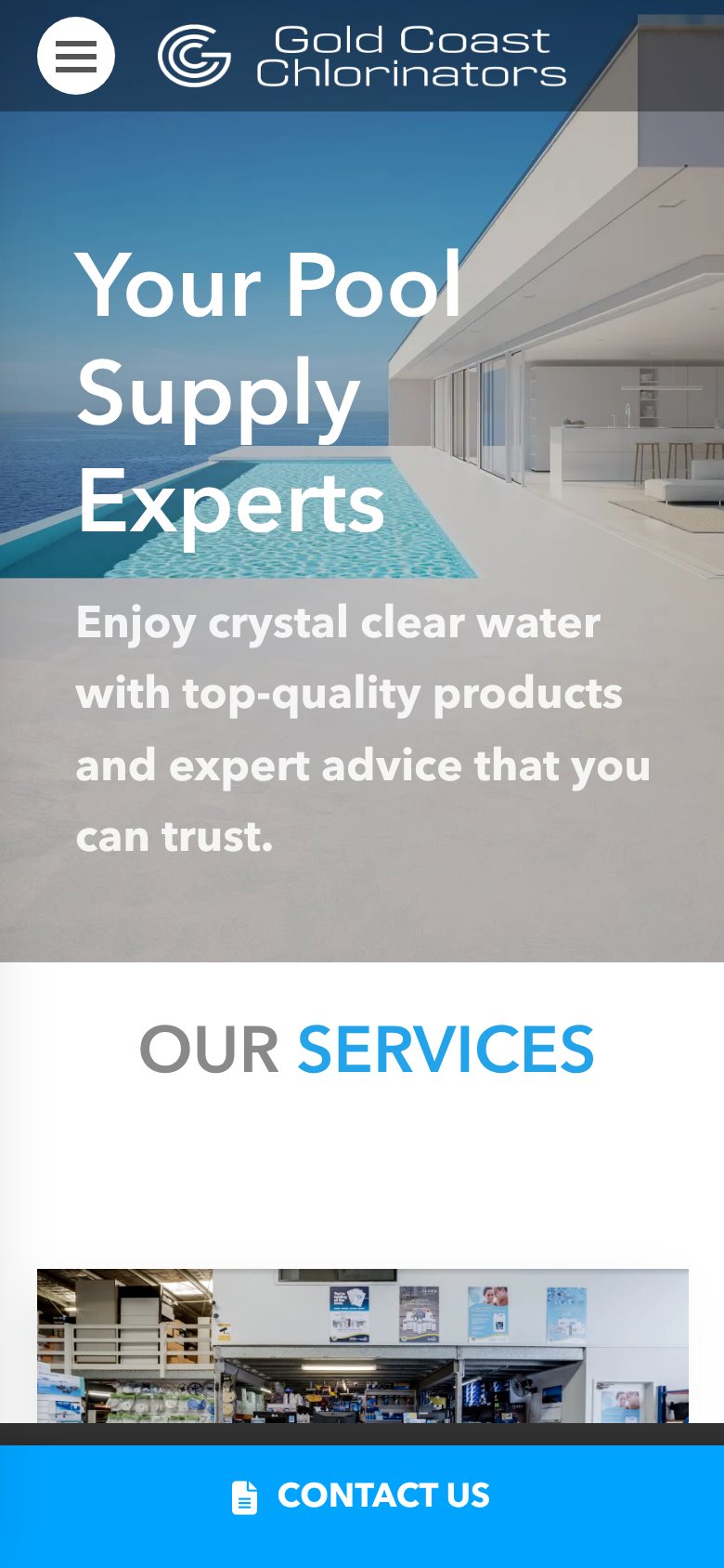 Gold Coast Chlorinators website on a phone