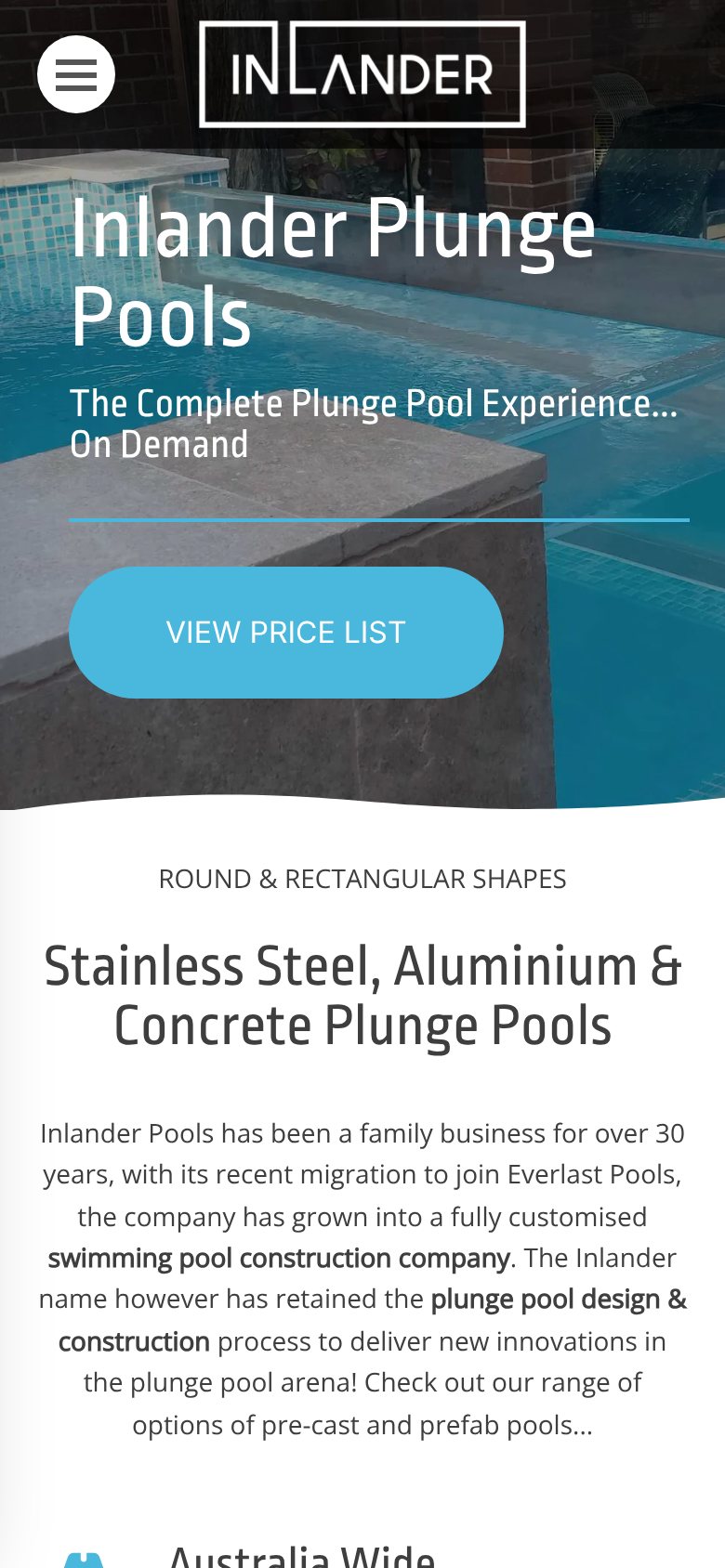 Inlander Pools & Spas website on a phone