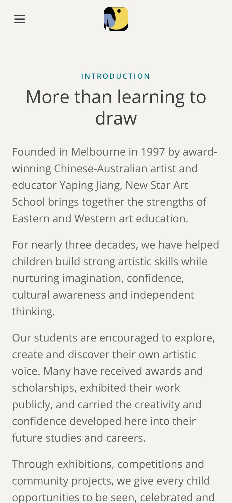New Star Art School website on a phone